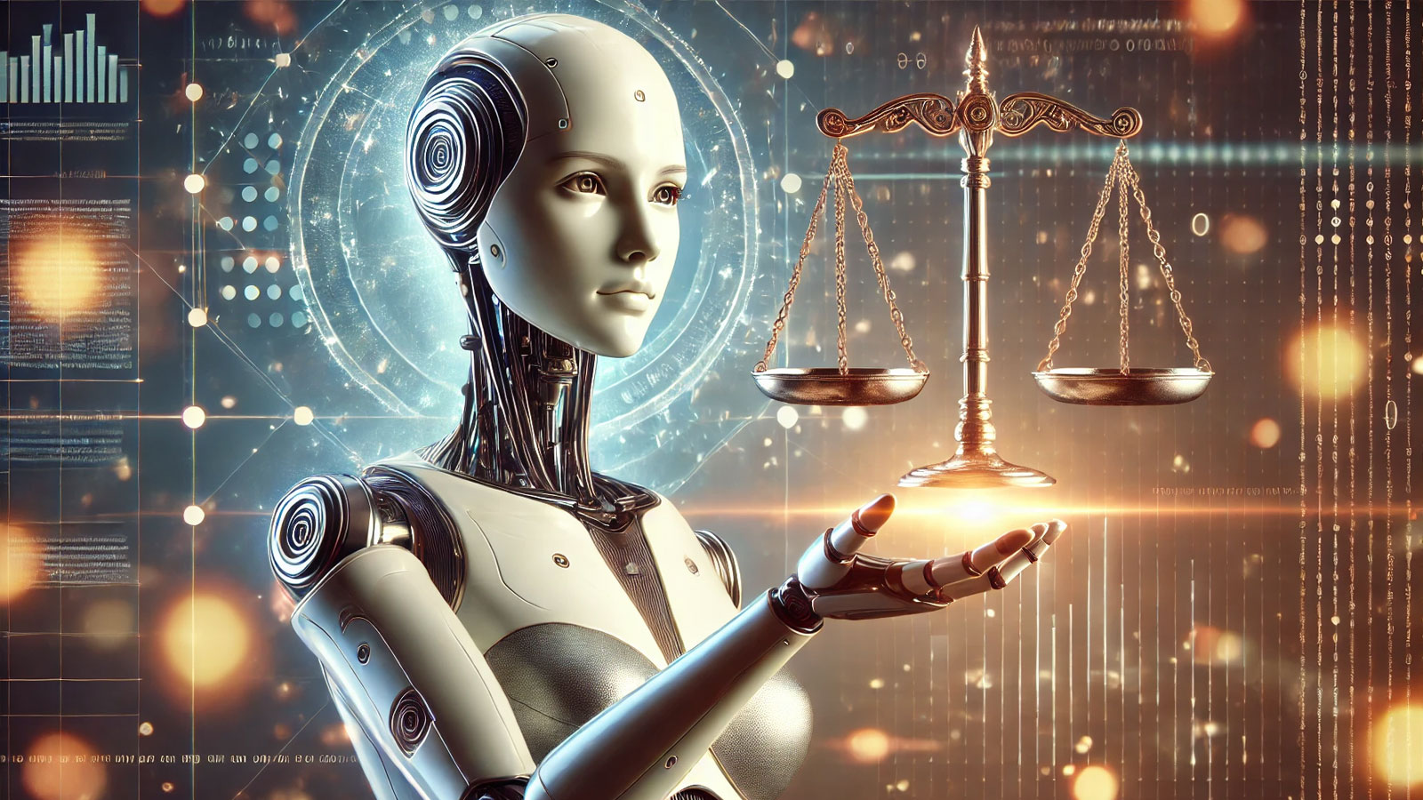 KI Roboterfrau Gerechtigkeitswaage